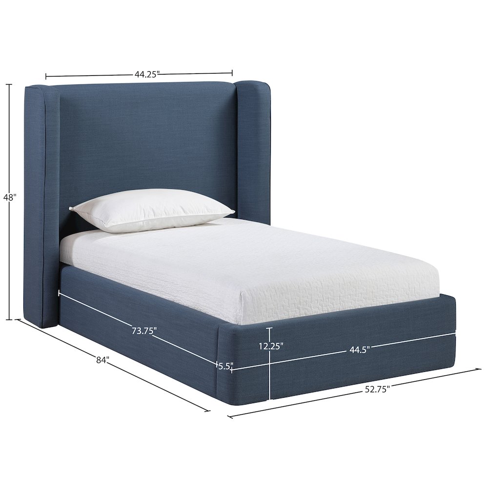 Kendall Navy Linen Textured Fabric Upholstered Twin Bed