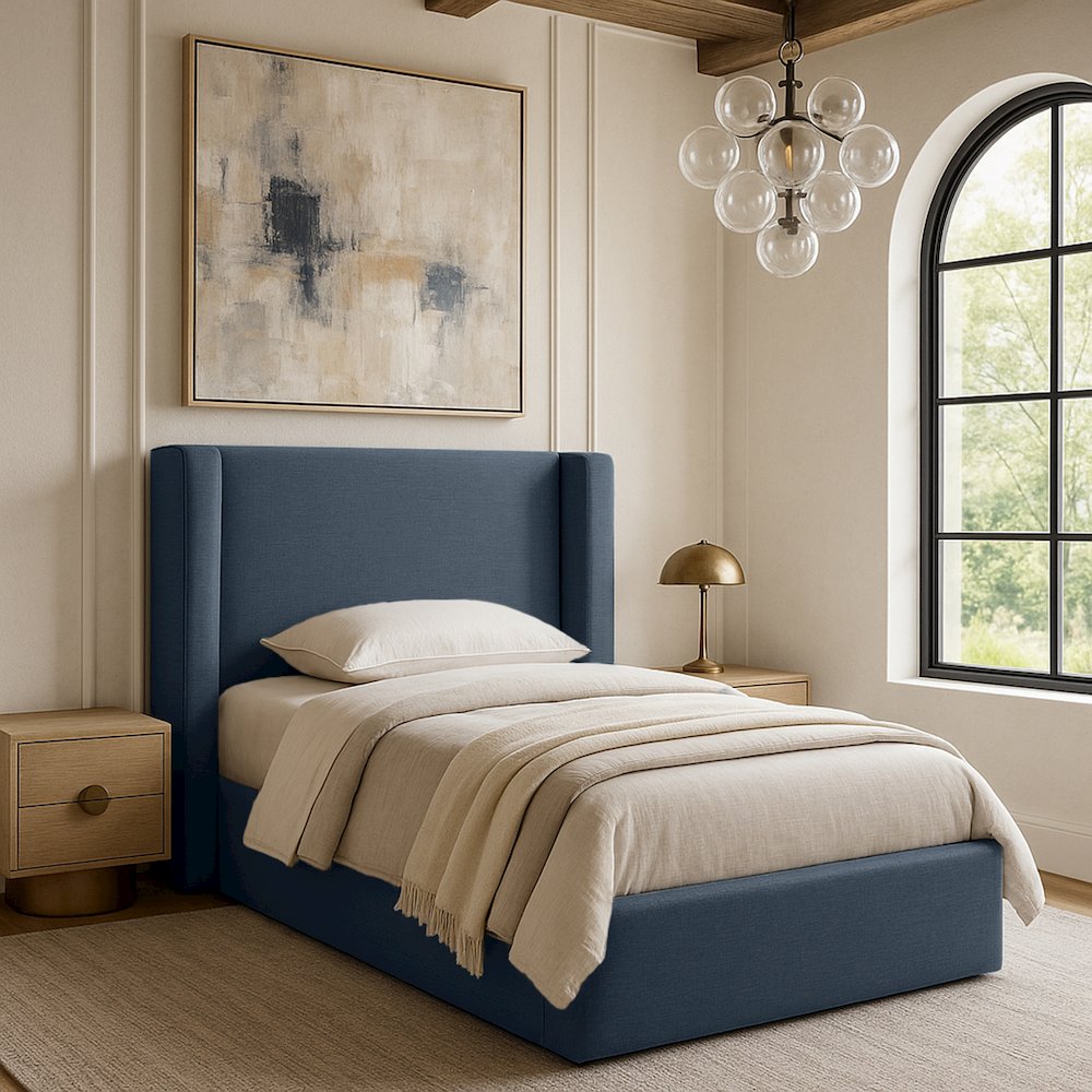 Kendall Navy Linen Textured Fabric Upholstered Twin Bed