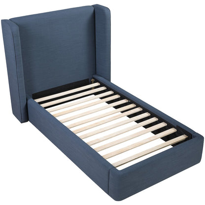 Kendall Navy Linen Textured Fabric Upholstered Twin Bed