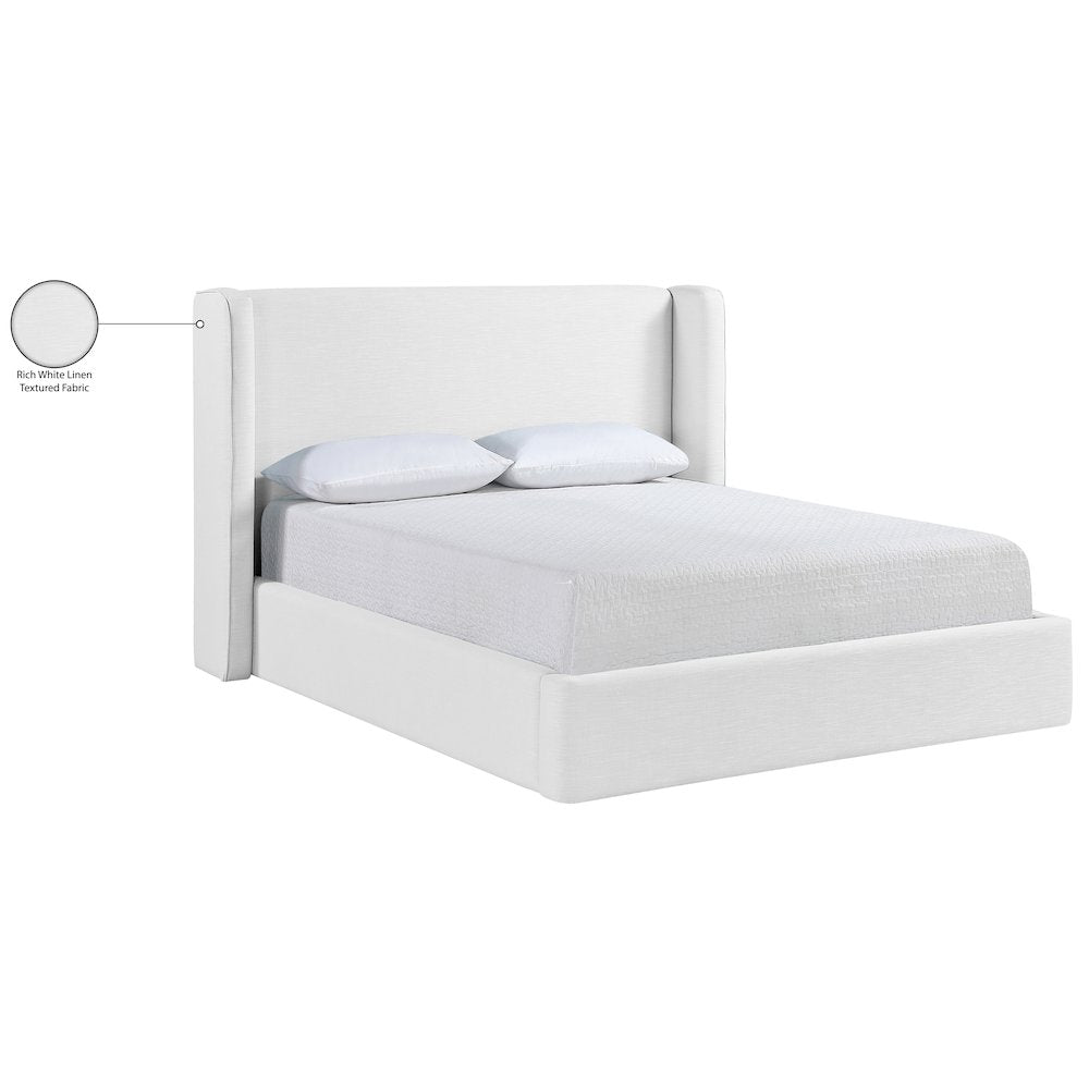 Kendall White Linen Textured Fabric Upholstered King Bed