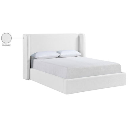 Kendall White Linen Textured Fabric Upholstered Queen Bed