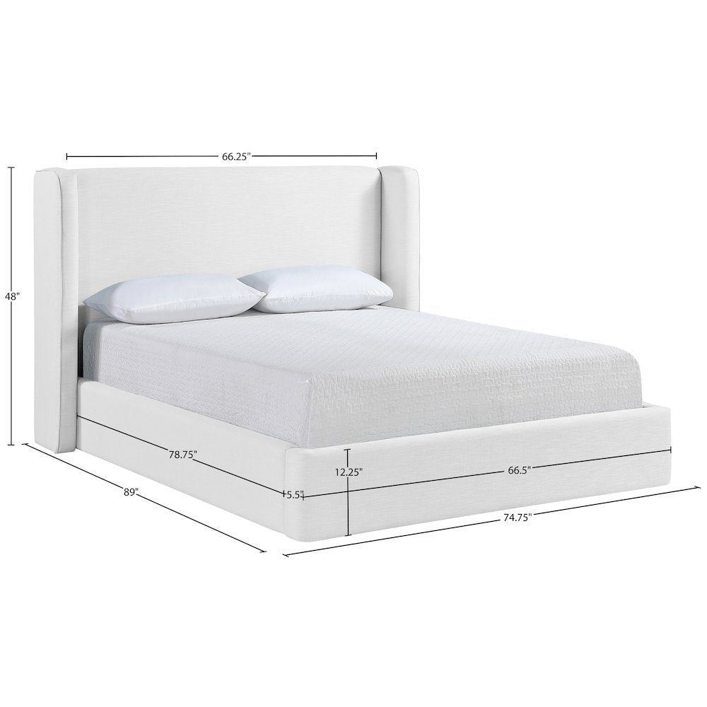 Kendall White Linen Textured Fabric Upholstered Queen Bed