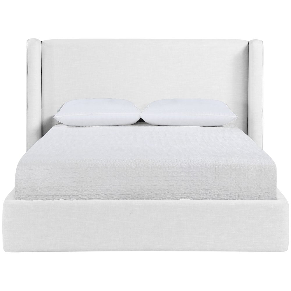 Kendall White Linen Textured Fabric Upholstered Queen Bed