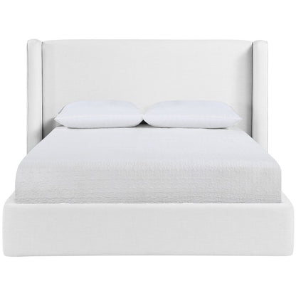 Kendall White Linen Textured Fabric Upholstered Queen Bed
