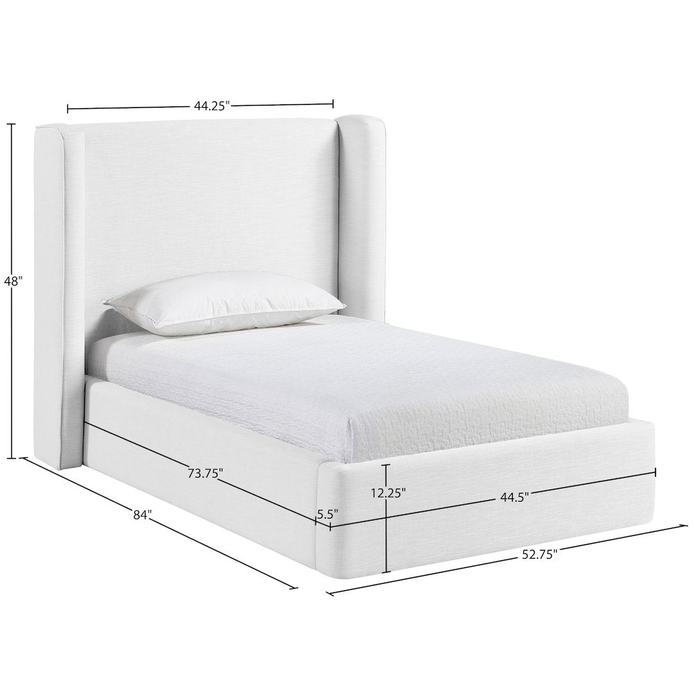 Kendall White Linen Textured Fabric Upholstered Twin Bed