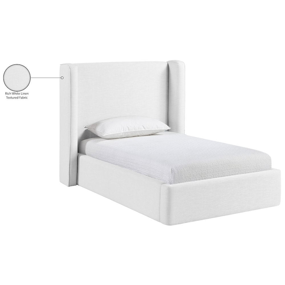 Kendall White Linen Textured Fabric Upholstered Twin Bed