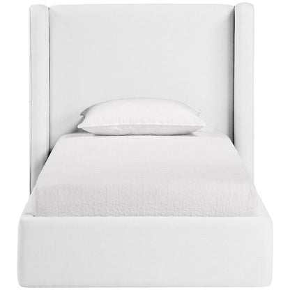 Kendall White Linen Textured Fabric Upholstered Twin Bed