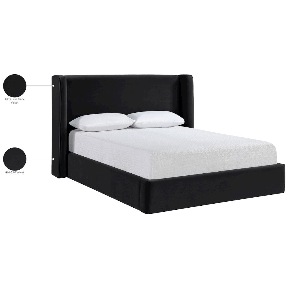 Kendall Black Velvet Upholstered King Bed