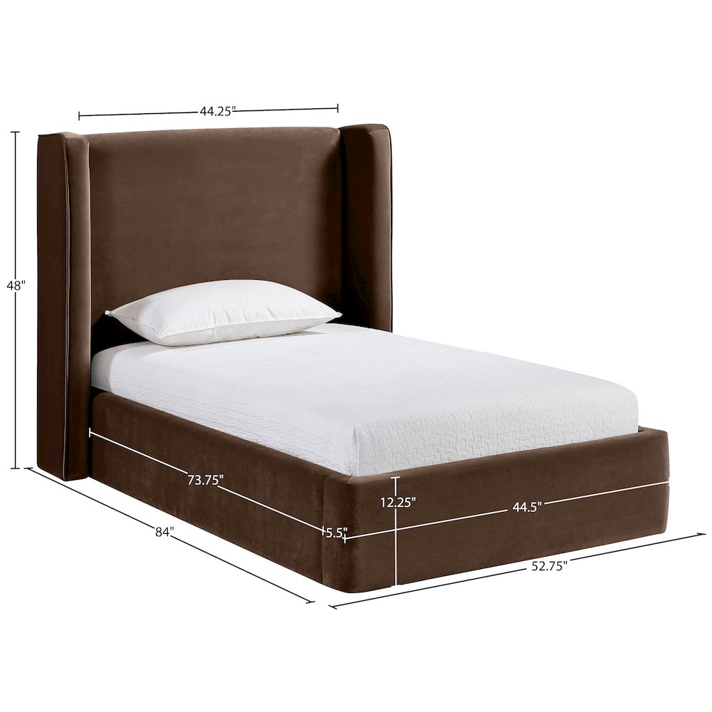 Kendall Brown Velvet Upholstered Twin Bed