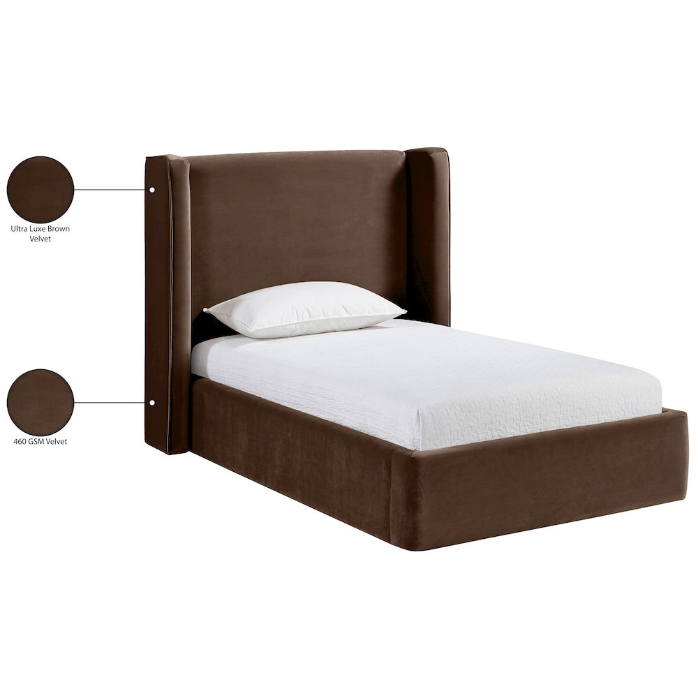 Kendall Brown Velvet Upholstered Twin Bed