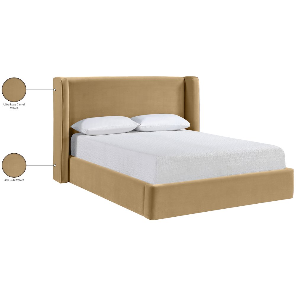 Kendall Camel Velvet Upholstered King Bed