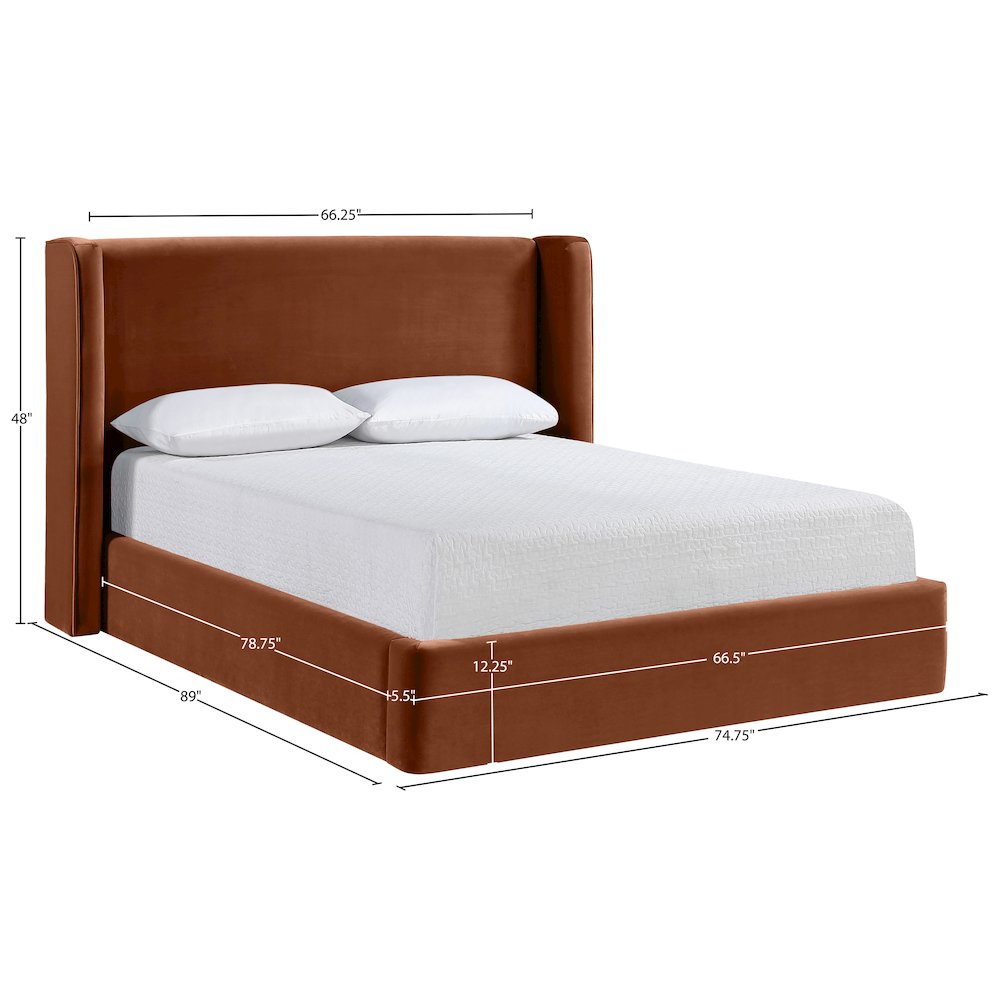 Kendall Cognac Velvet Upholstered Queen Bed