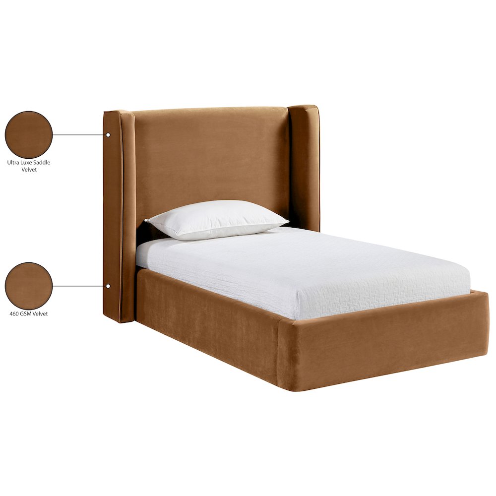 Kendall Saddle Velvet Upholstered Twin Bed
