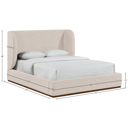 Aurin Beige Linen Textured Fabric Upholstered Full Bed