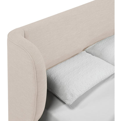 Aurin Beige Linen Textured Fabric Upholstered Full Bed