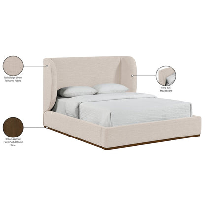 Aurin Beige Linen Textured Fabric Upholstered King Bed