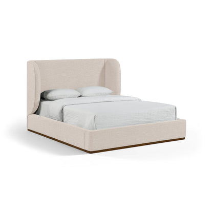 Aurin Beige Linen Textured Fabric Upholstered King Bed
