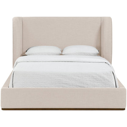 Aurin Beige Linen Textured Fabric Upholstered King Bed