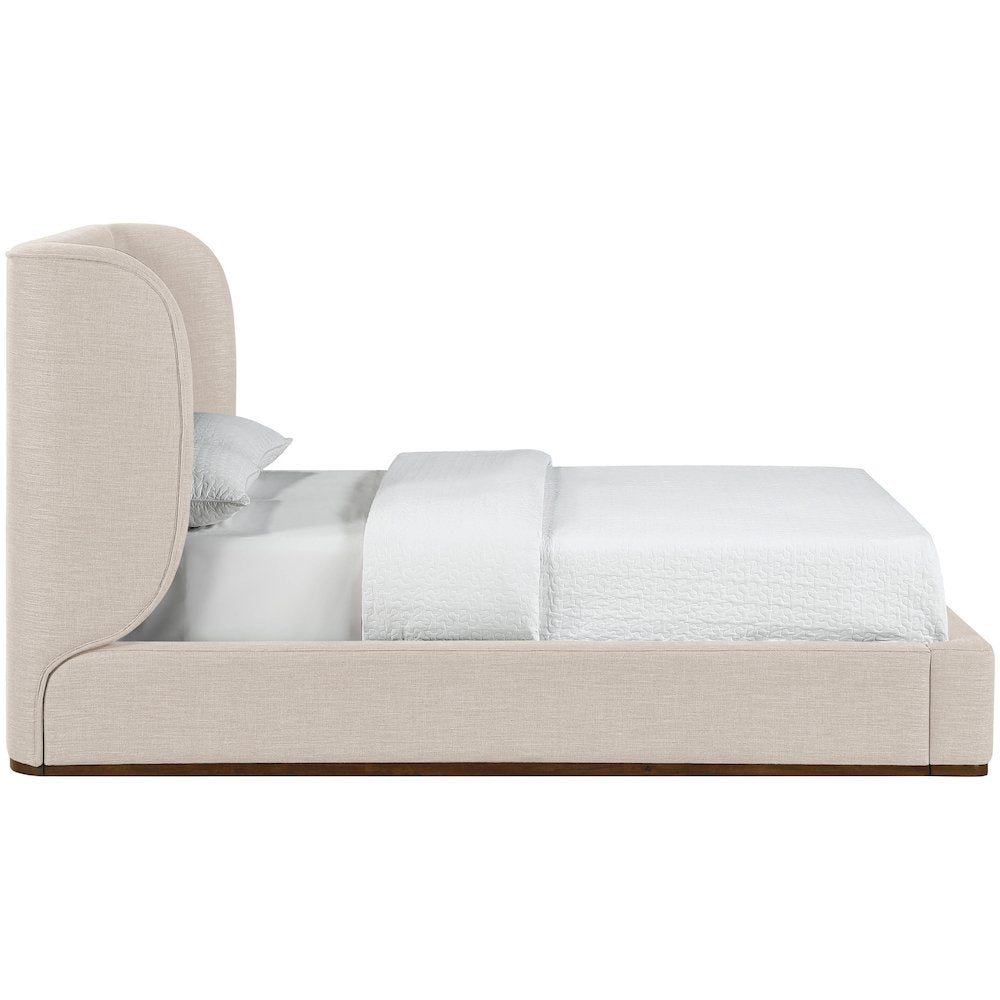 Aurin Beige Linen Textured Fabric Upholstered King Bed