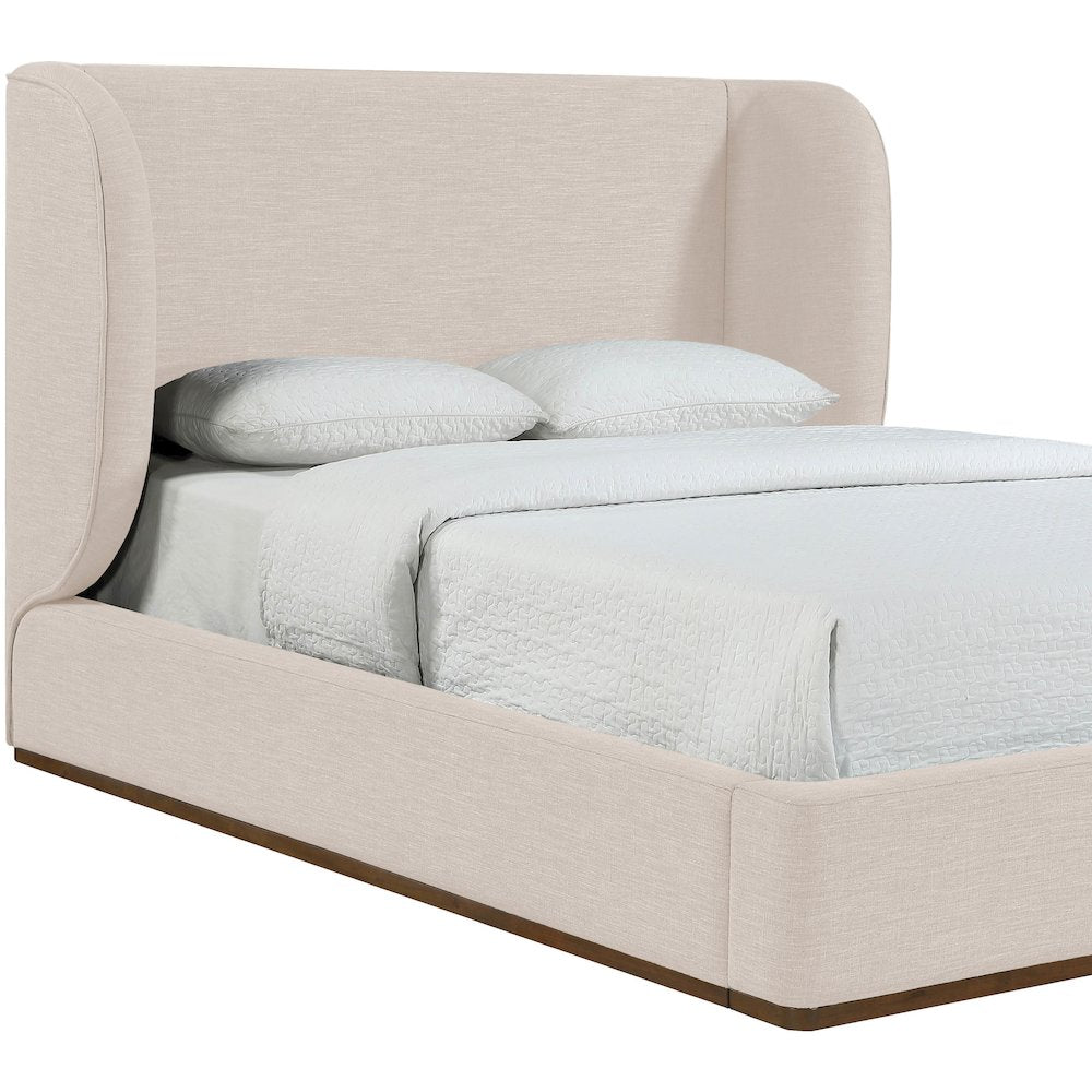 Aurin Beige Linen Textured Fabric Upholstered King Bed