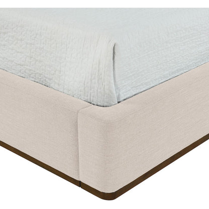 Aurin Beige Linen Textured Fabric Upholstered King Bed