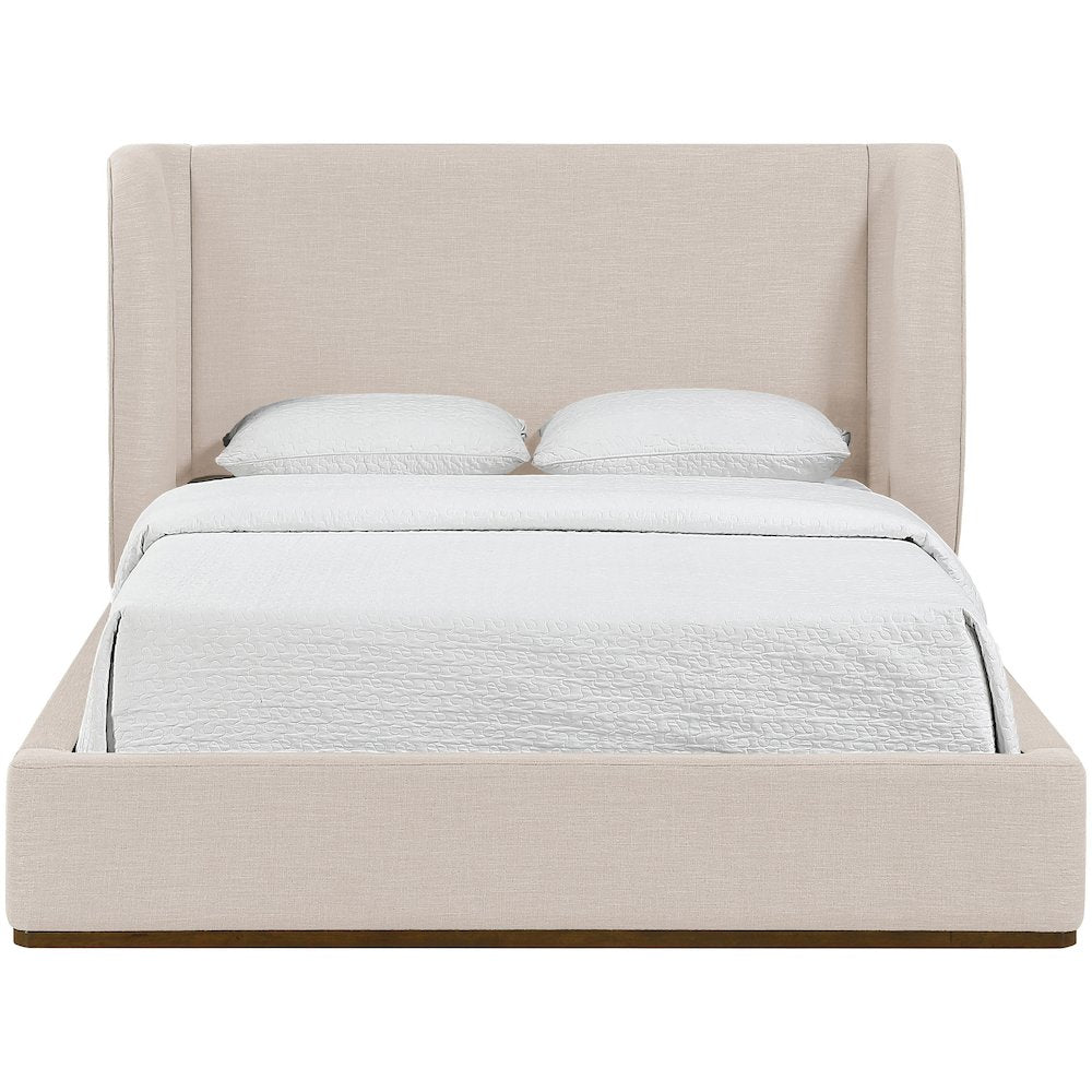 Aurin Beige Linen Textured Fabric Upholstered Queen Bed