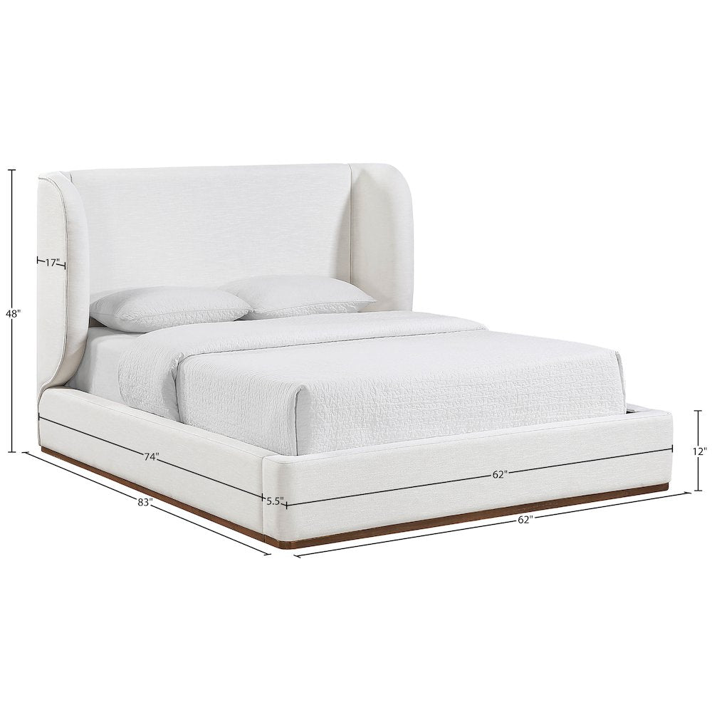 Aurin Cream Linen Textured Fabric Upholstered Full Bed