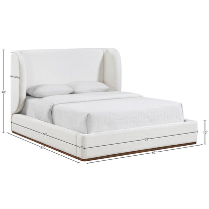 Aurin Cream Linen Textured Fabric Upholstered Full Bed