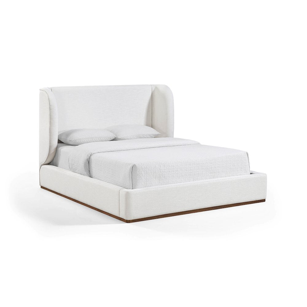 Aurin Cream Linen Textured Fabric Upholstered Full Bed