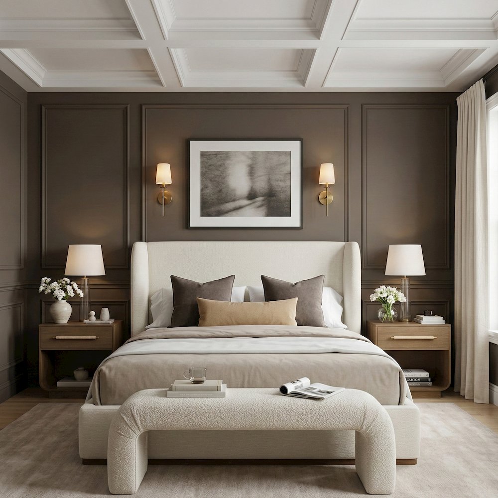 Aurin Cream Linen Textured Fabric Upholstered Full Bed