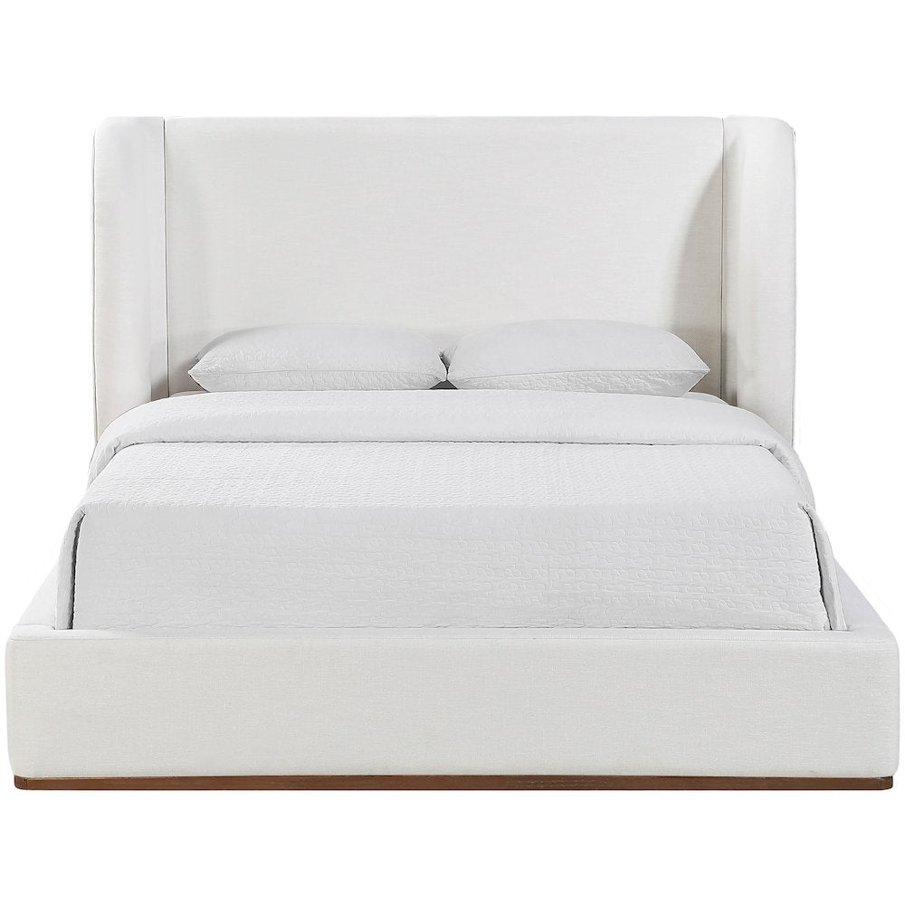 Aurin Cream Linen Textured Fabric Upholstered Full Bed