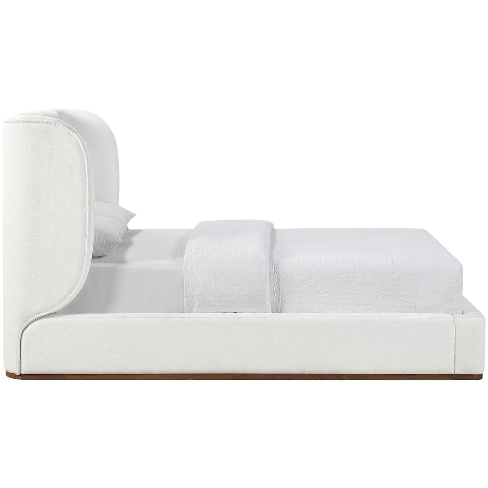 Aurin Cream Linen Textured Fabric Upholstered Full Bed