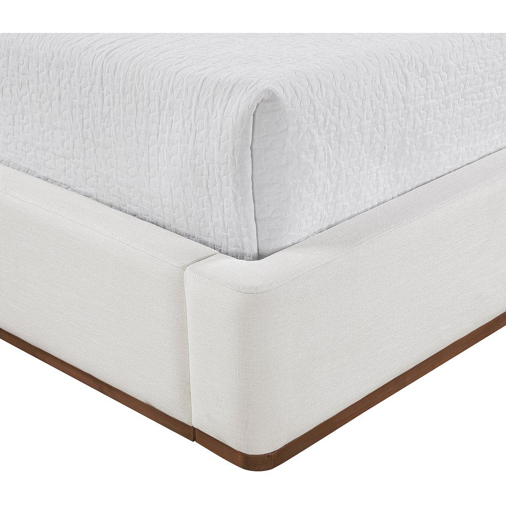 Aurin Cream Linen Textured Fabric Upholstered Full Bed