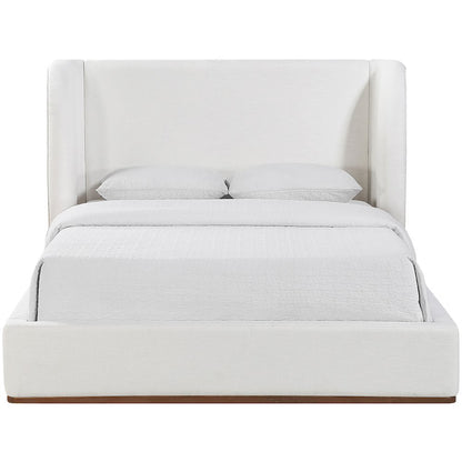 Aurin Cream Linen Textured Fabric Upholstered King Bed