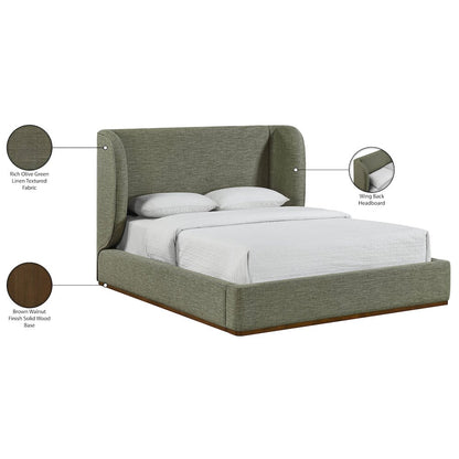 Aurin Olive Green Linen Textured Fabric Upholstered Full Bed