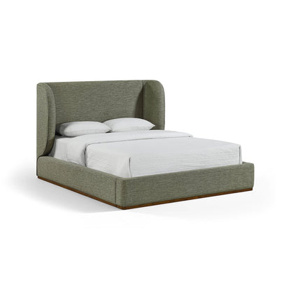 Aurin Olive Green Linen Textured Fabric Upholstered Full Bed