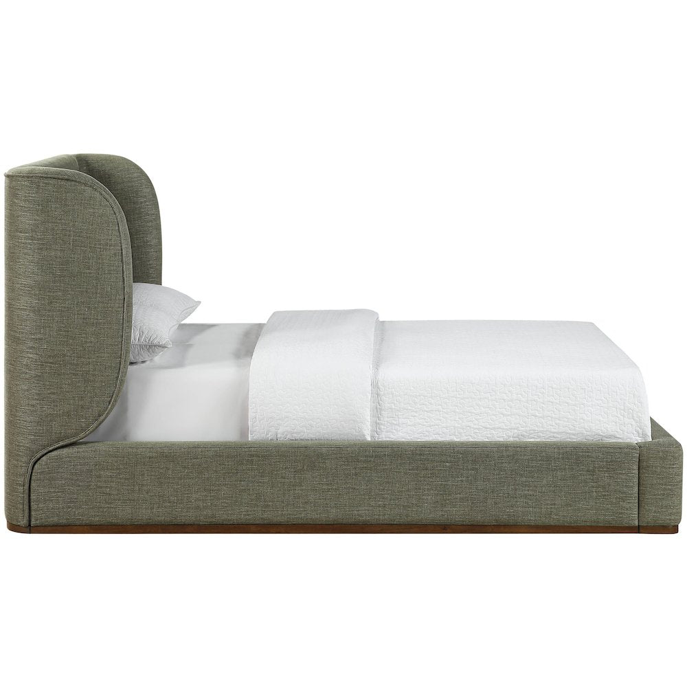 Aurin Olive Green Linen Textured Fabric Upholstered Full Bed