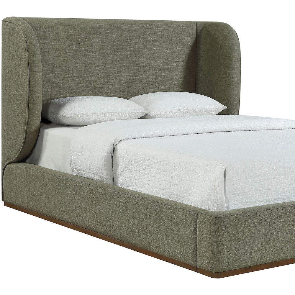 Aurin Olive Green Linen Textured Fabric Upholstered Full Bed