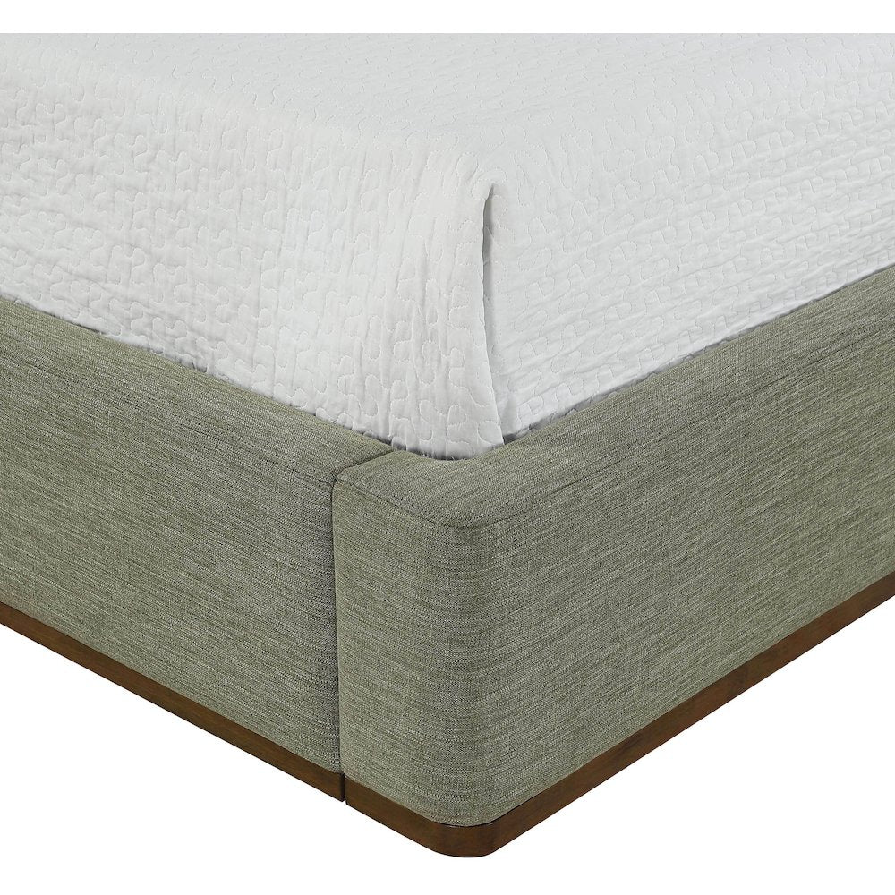 Aurin Olive Green Linen Textured Fabric Upholstered Full Bed