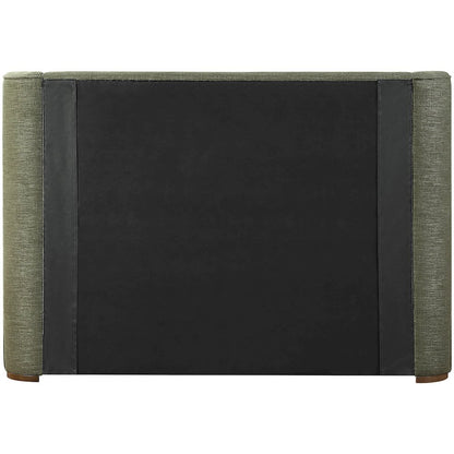 Aurin Olive Green Linen Textured Fabric Upholstered King Bed