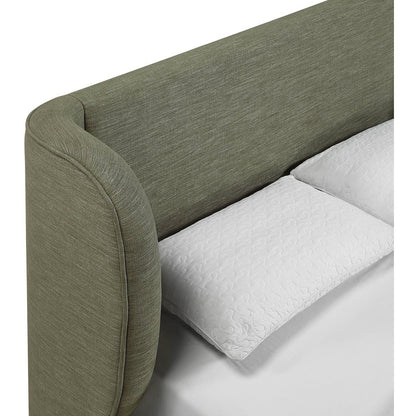 Aurin Olive Green Linen Textured Fabric Upholstered King Bed