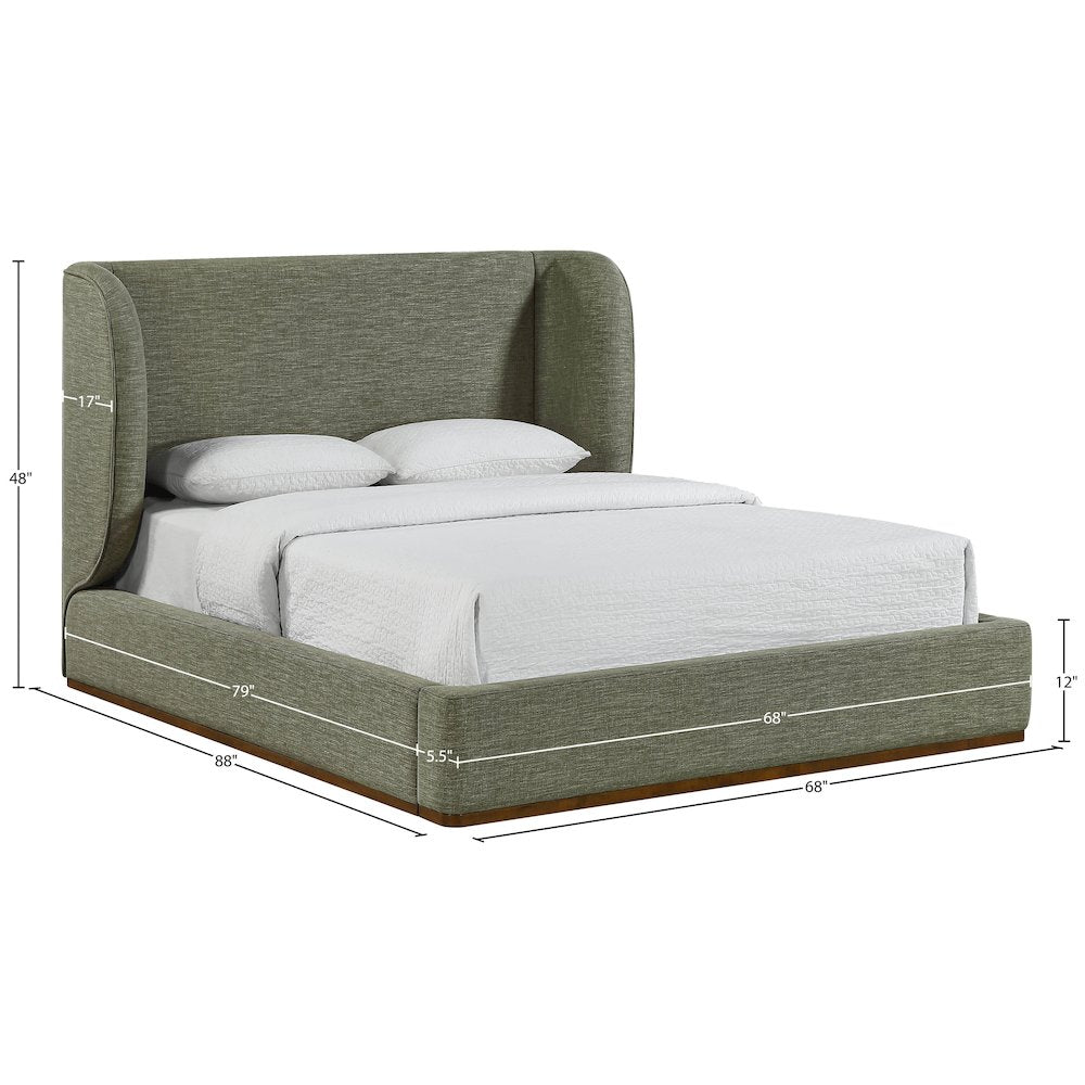 Aurin Olive Green Linen Textured Fabric Upholstered Queen Bed