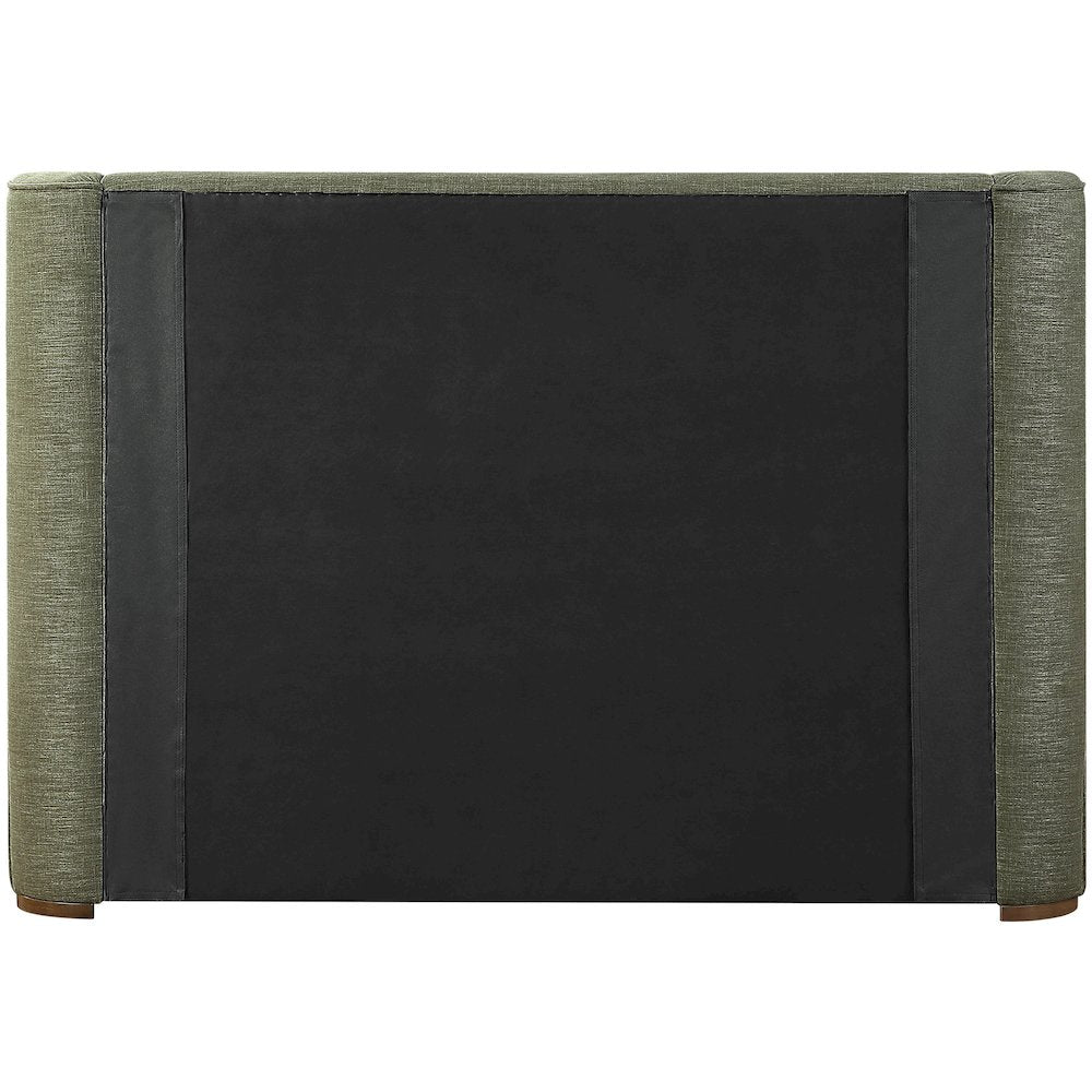 Aurin Olive Green Linen Textured Fabric Upholstered Queen Bed