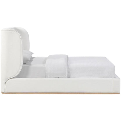 Aurin Cream Linen Textured Fabric Upholstered Full Bed