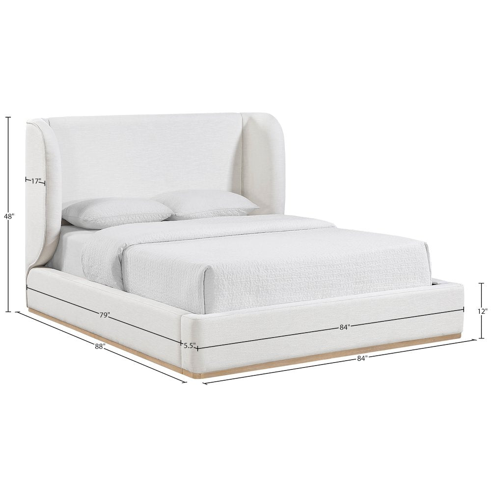 Aurin Cream Linen Textured Fabric Upholstered King Bed