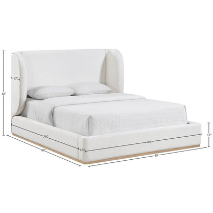 Aurin Cream Linen Textured Fabric Upholstered King Bed