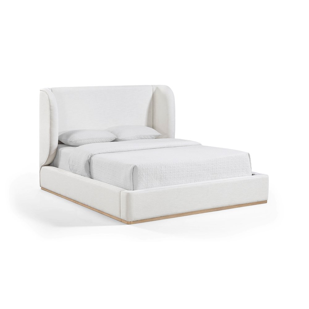 Aurin Cream Linen Textured Fabric Upholstered King Bed