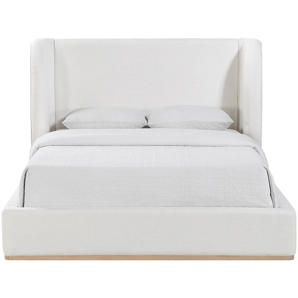 Aurin Cream Linen Textured Fabric Upholstered King Bed
