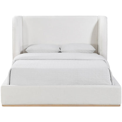 Aurin Cream Linen Textured Fabric Upholstered King Bed