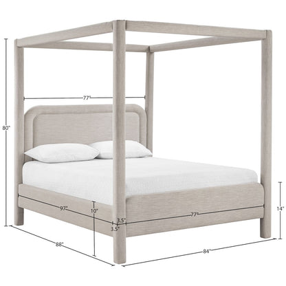 Salina Beige Linen Textured Fabric Upholstered King Bed